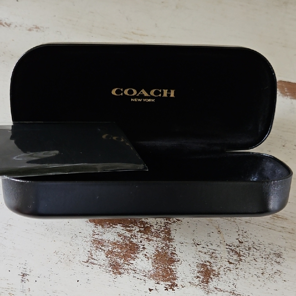 Coach Black Sunglasses Case with Gold Logo And Cleaning Cloth